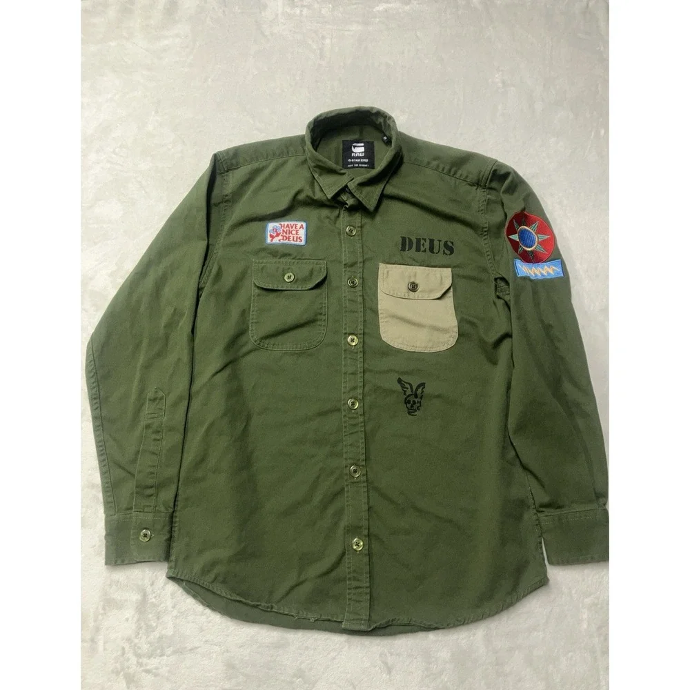 DEUS EX MACHINA G-Star Raw Logo Patch Cargo Shirt Jacket Green Military Mens M